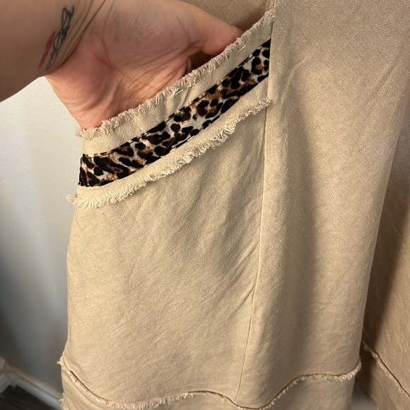 Signature by Robbie Bee size 8 petite linen blend dress cheetah trim - Picture 4 of 8